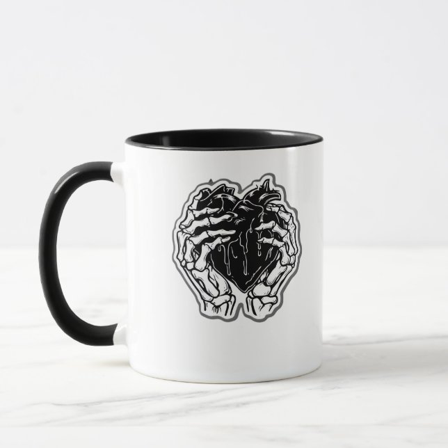 Skeleton Heart Hands Funny Playful Mood Mug (Left)