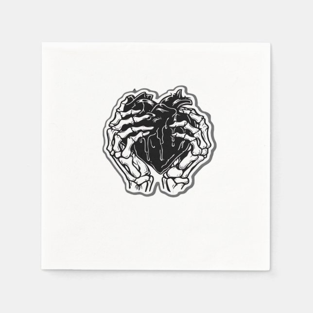 Skeleton Heart Hands Funny Playful Mood Napkins (Front)