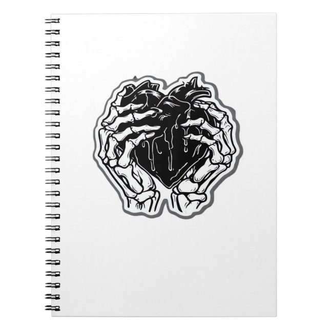 Skeleton Heart Hands Funny Playful Mood Notebook (Front)