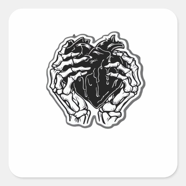 Skeleton Heart Hands Funny Playful Mood Square Sticker (Front)