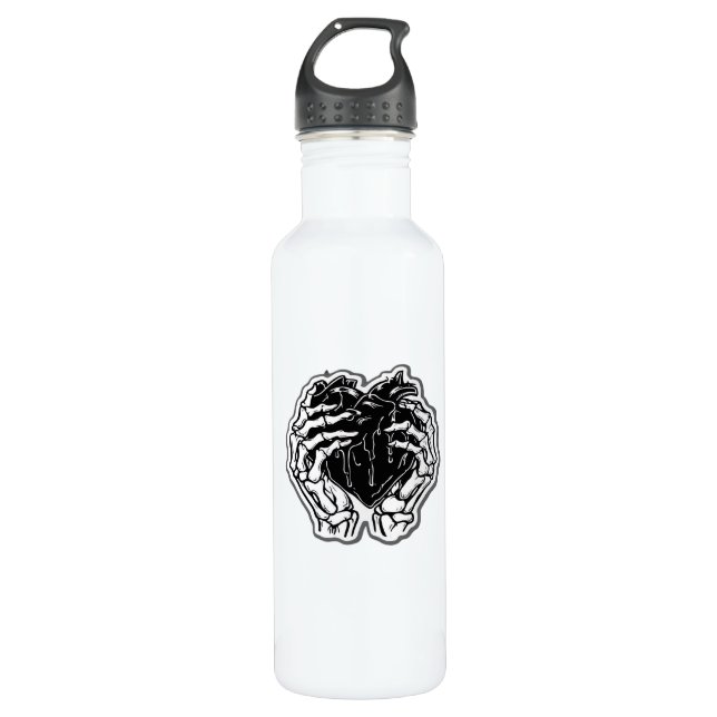 Skeleton Heart Hands Funny Playful Mood Stainless Steel Water Bottle (Front)