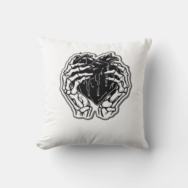 Skeleton Heart Hands Funny Playful Mood Throw Pillow (Front)