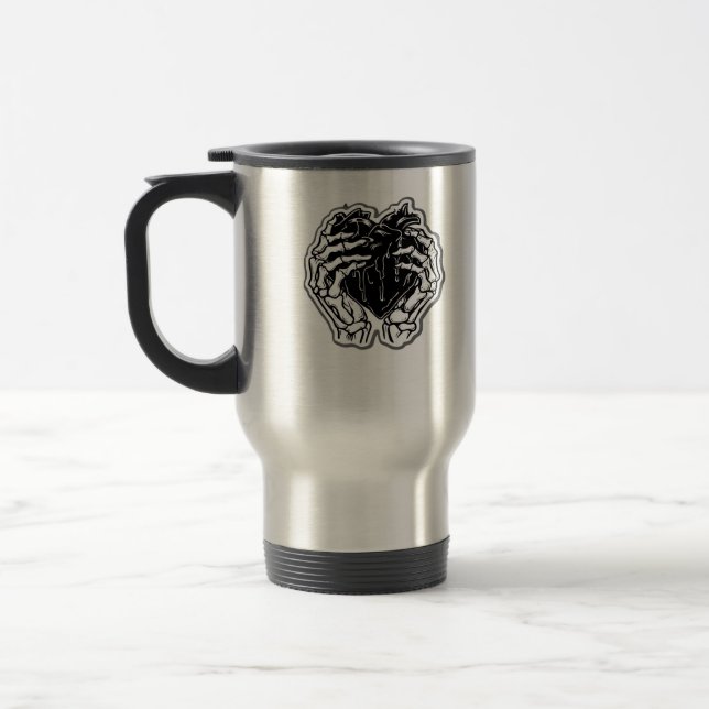 Skeleton Heart Hands Funny Playful Mood Travel Mug (Left)
