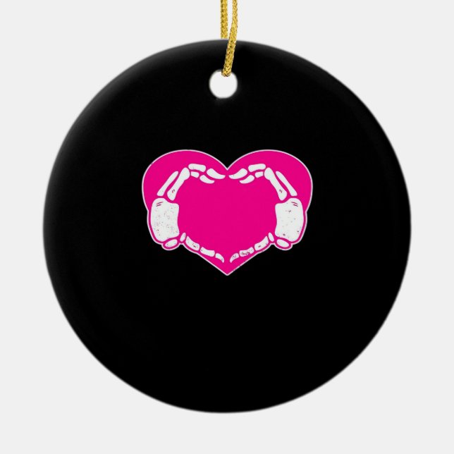 Skeleton Heart Hands Gothic Classic Look Ceramic Ornament (Front)