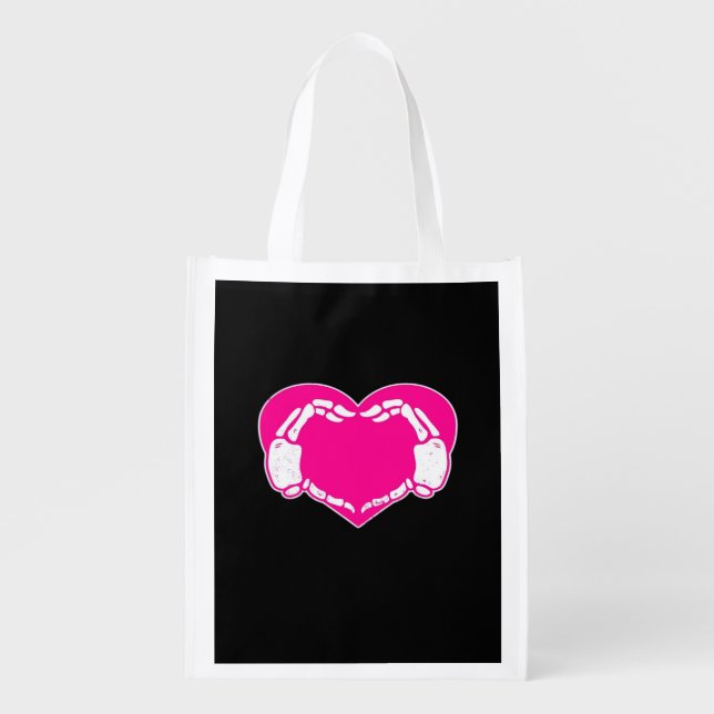 Skeleton Heart Hands Gothic Classic Look Grocery Bag (Front)