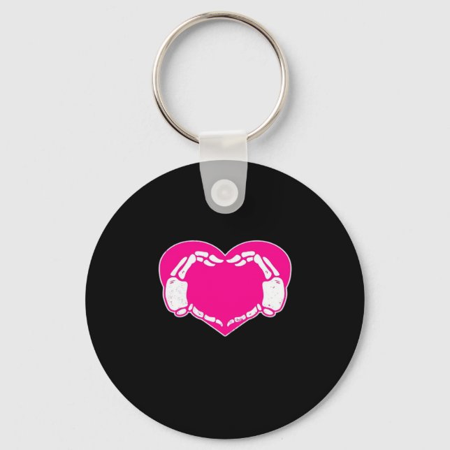 Skeleton Heart Hands Gothic Classic Look Keychain (Front)