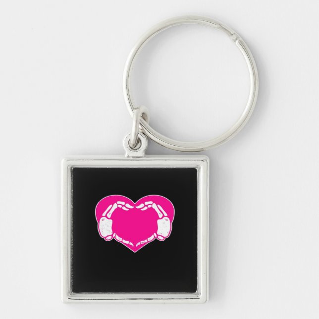 Skeleton Heart Hands Gothic Classic Look Keychain (Front)