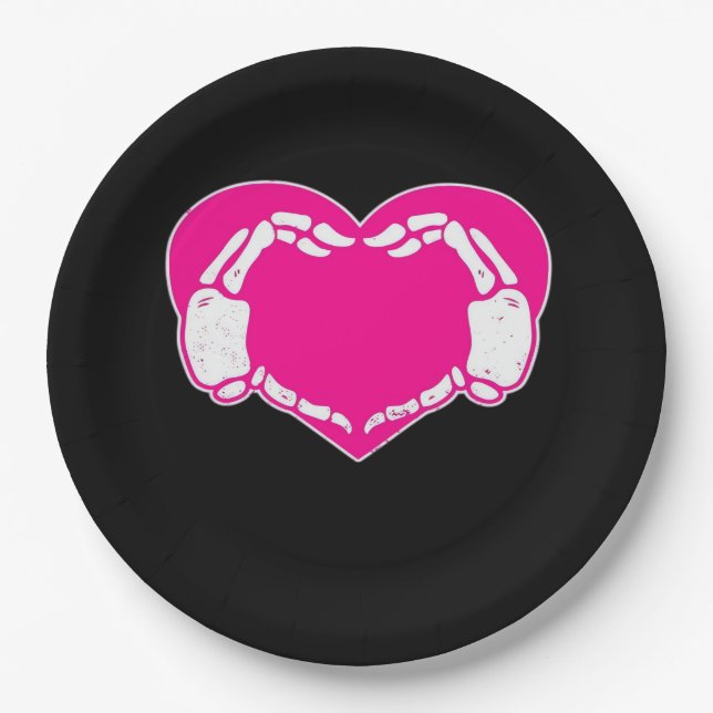 Skeleton Heart Hands Gothic Classic Look Paper Plates (Front)