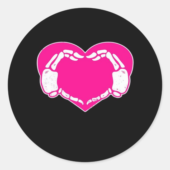 Skeleton Heart Hands Gothic Classic Look Round Sticker (Front)