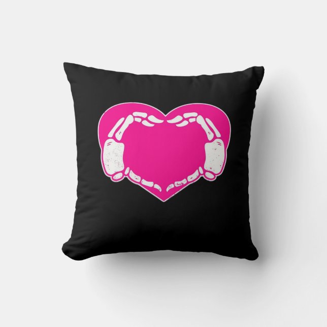 Skeleton Heart Hands Gothic Classic Look Throw Pillow (Front)
