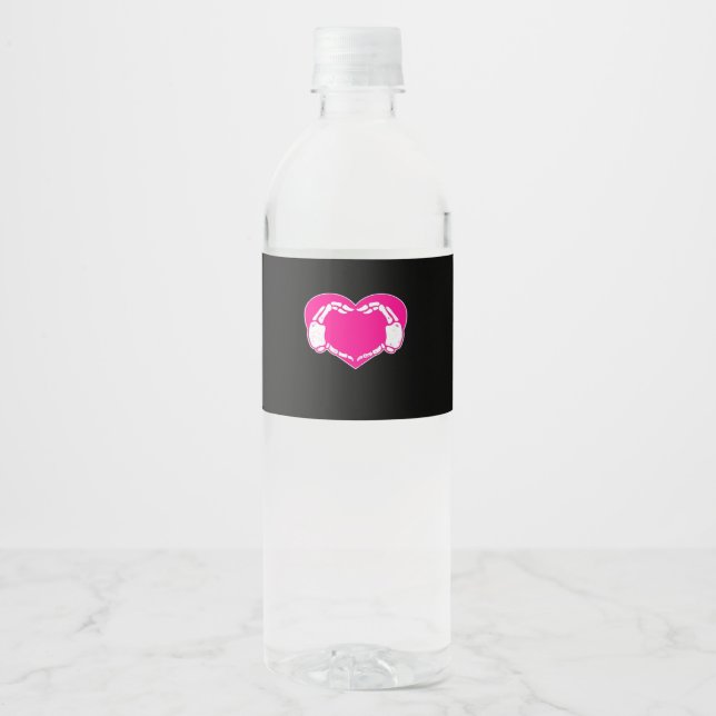 Skeleton Heart Hands Gothic Classic Look Water Bottle Label (Front)