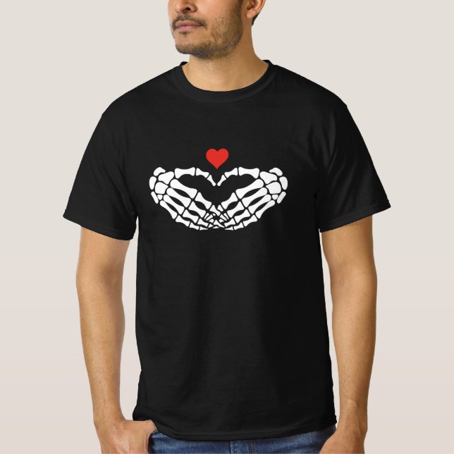 Skeleton Heart Hands Graphic T-Shirt (Front)