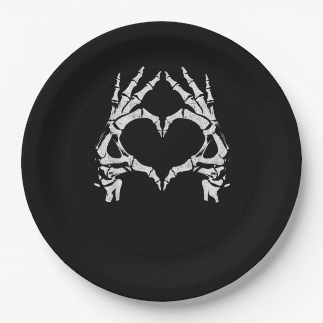 Skeleton Heart Hands - Halloween - Skeleton Hands  Paper Plates (Front)