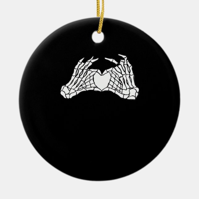 Skeleton Heart Hands Light Minimal Design Ceramic Ornament (Front)