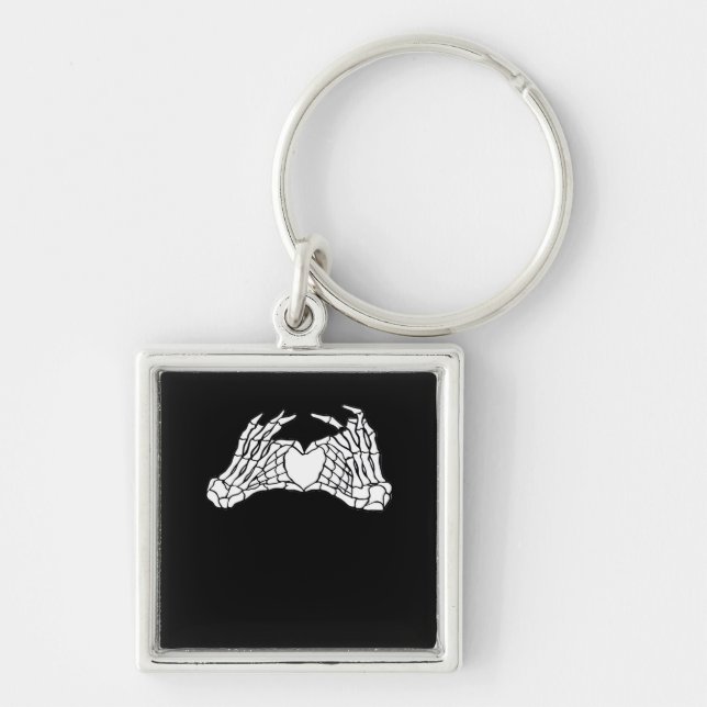 Skeleton Heart Hands Light Minimal Design Keychain (Front)