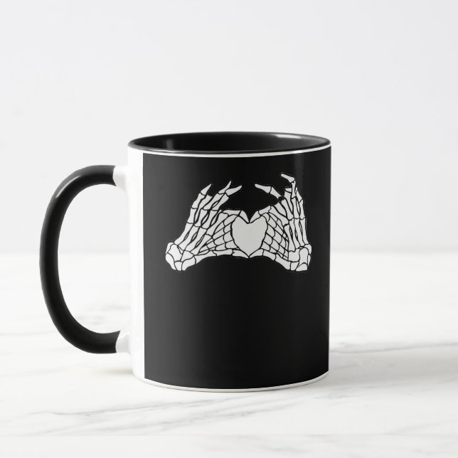 Skeleton Heart Hands Light Minimal Design Mug (Left)