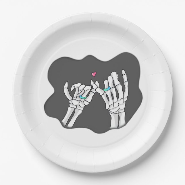 Skeleton Heart Hands Promise Symbolic Feeling Paper Plates (Front)