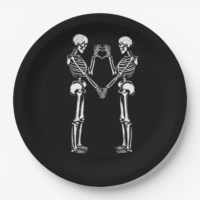 Skeleton Heart Hands Sign Halloween Costume Classi Paper Plates (Front)