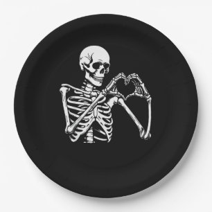 Skeleton Heart Hands Sign Halloween Costume Retro  Paper Plates