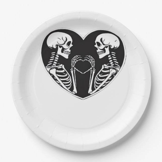 Skeleton Heart Hands Sign Halloween Costume Retro  Paper Plates (Front)