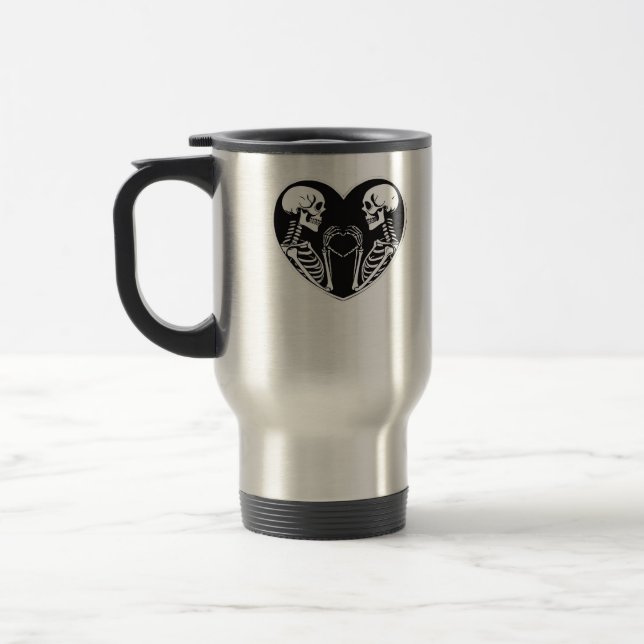 Skeleton Heart Hands Sign Halloween Costume Retro  Travel Mug (Left)