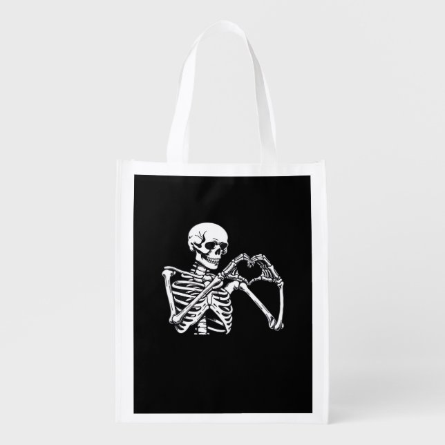 Skeleton Heart Hands Sign Halloween Costume Trendi Grocery Bag (Front)