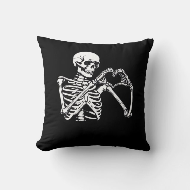 Skeleton Heart Hands Sign Halloween Costume Trendi Throw Pillow (Front)