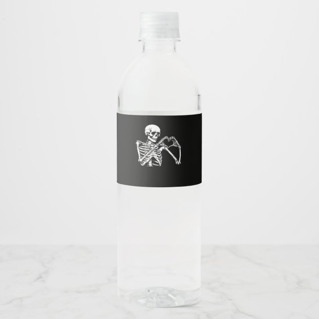 Skeleton Heart Hands Sign Halloween Costume Trendi Water Bottle Label (Front)