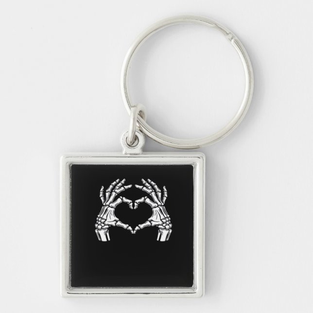 Skeleton Heart Hands Sign Halloween Costume Viral  Keychain (Front)