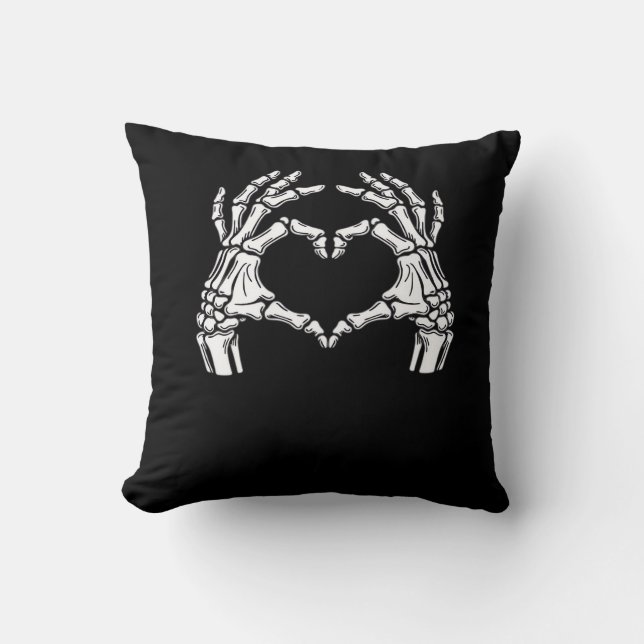 Skeleton Heart Hands Sign Halloween Costume Viral  Throw Pillow (Front)