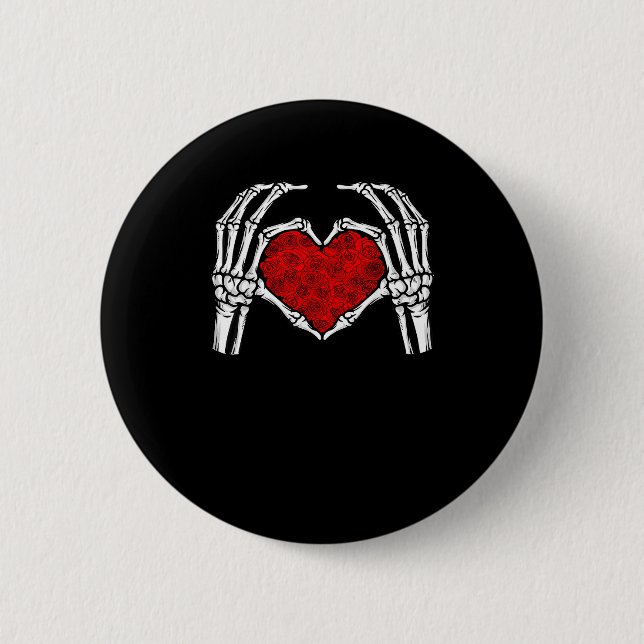 Skeleton Heart Hands Sign Valentine's Day Cute Hea Button (Front)