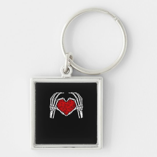 Skeleton Heart Hands Sign Valentine's Day Cute Hea Keychain (Front)