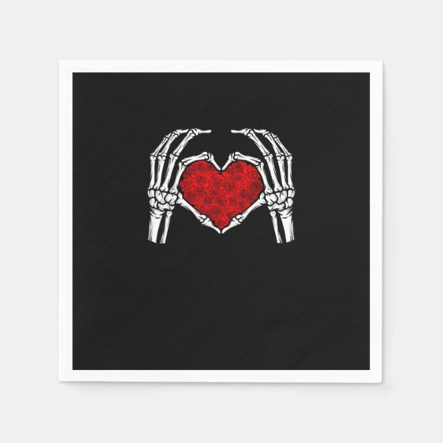 Skeleton Heart Hands Sign Valentine's Day Cute Hea Napkins (Front)