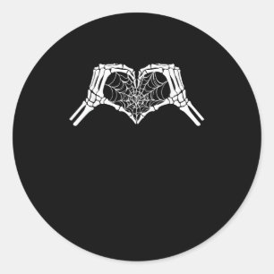 Skeleton Heart Hands Spiderweb Halloween Spooky Wo Classic Round Sticker