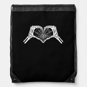Skeleton Heart Hands Spiderweb Halloween Spooky Wo Drawstring Bag
