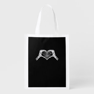Skeleton Heart Hands Spiderweb Halloween Spooky Wo Grocery Bag