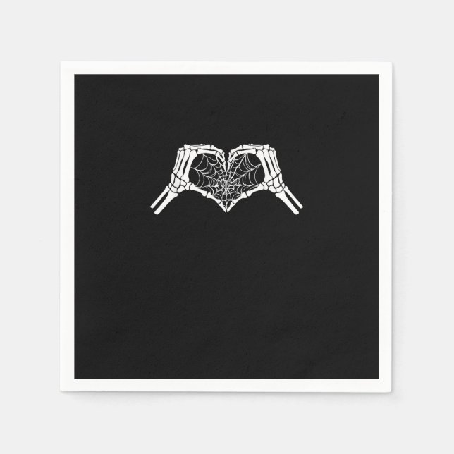 Skeleton Heart Hands Spiderweb Halloween Spooky Wo Napkins (Front)