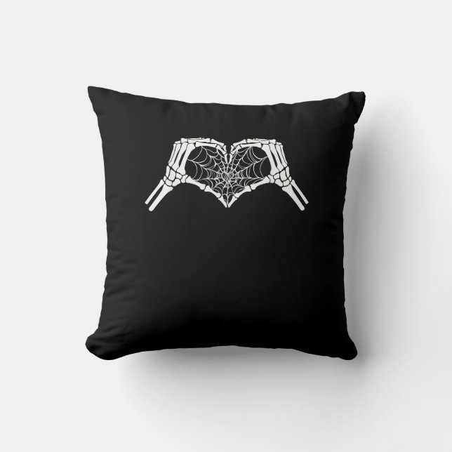 Skeleton Heart Hands Spiderweb Halloween Spooky Wo Throw Pillow (Front)