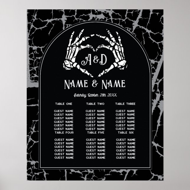 Skeleton Heart Hands Table Plan Wedding Seating Poster (Front)