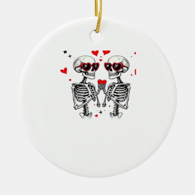 Skeleton Heart Hands Trending Modern Aesthetic Ceramic Ornament (Front)