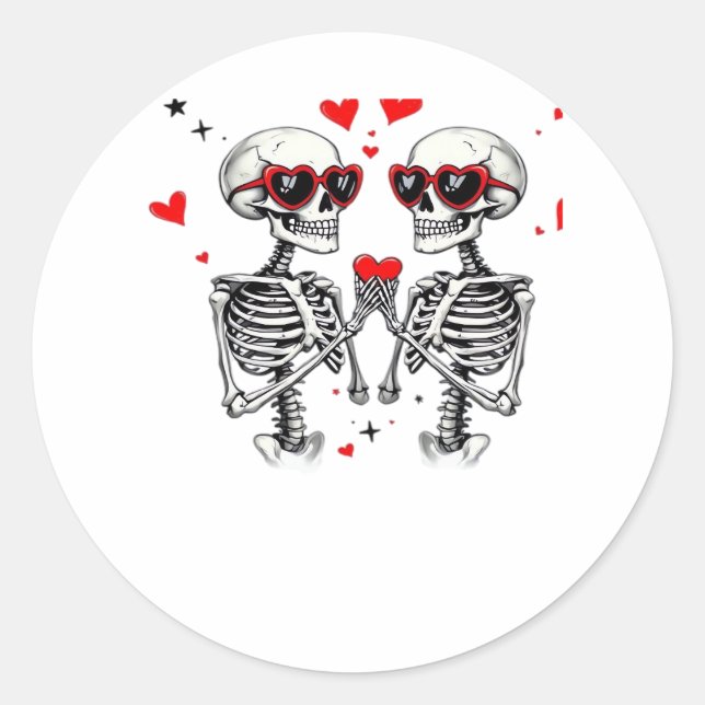 Skeleton Heart Hands Trending Modern Aesthetic Classic Round Sticker (Front)