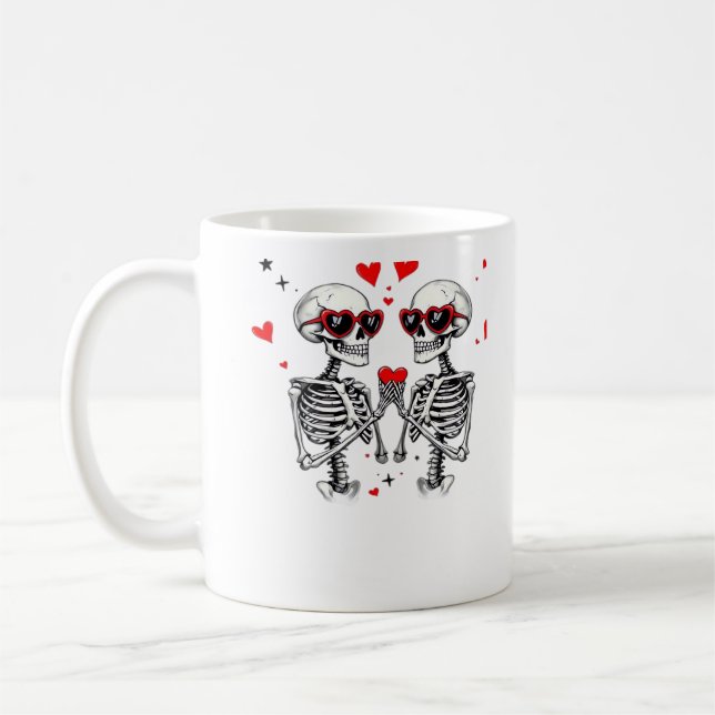 Skeleton Heart Hands Trending Modern Aesthetic Coffee Mug (Left)