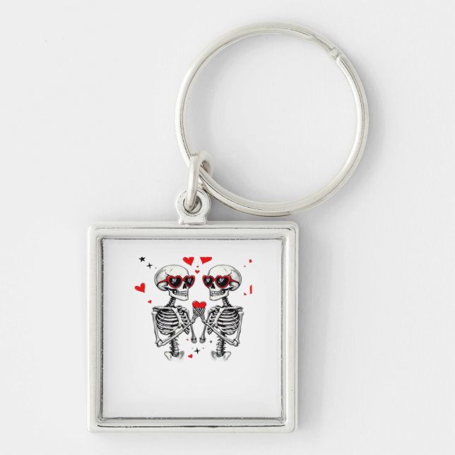 Skeleton Heart Hands Trending Modern Aesthetic Keychain (Front)
