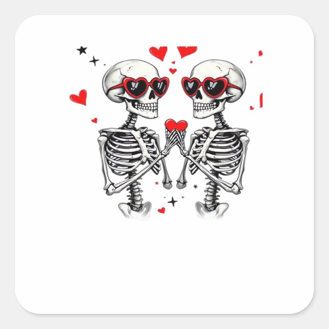 Skeleton Heart Hands Trending Modern Aesthetic Square Sticker (Front)