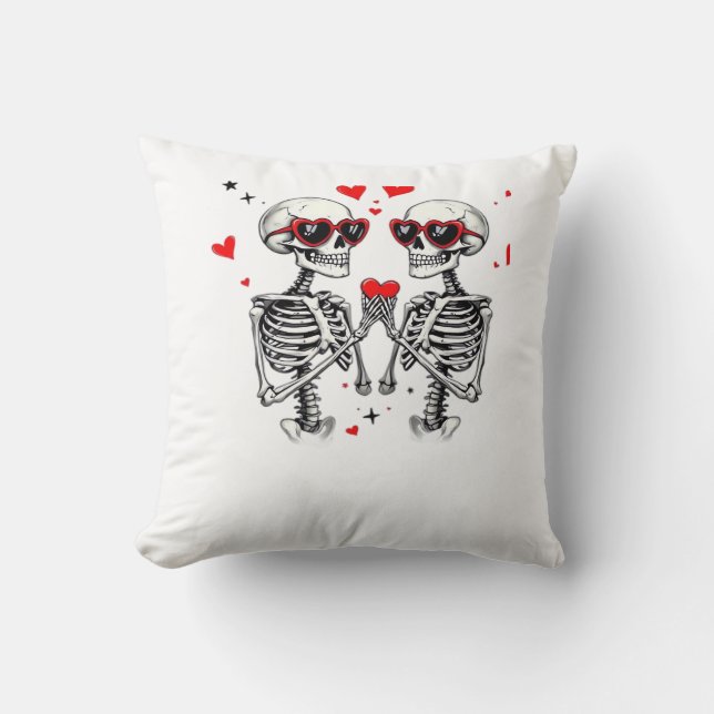 Skeleton Heart Hands Trending Modern Aesthetic Throw Pillow (Front)