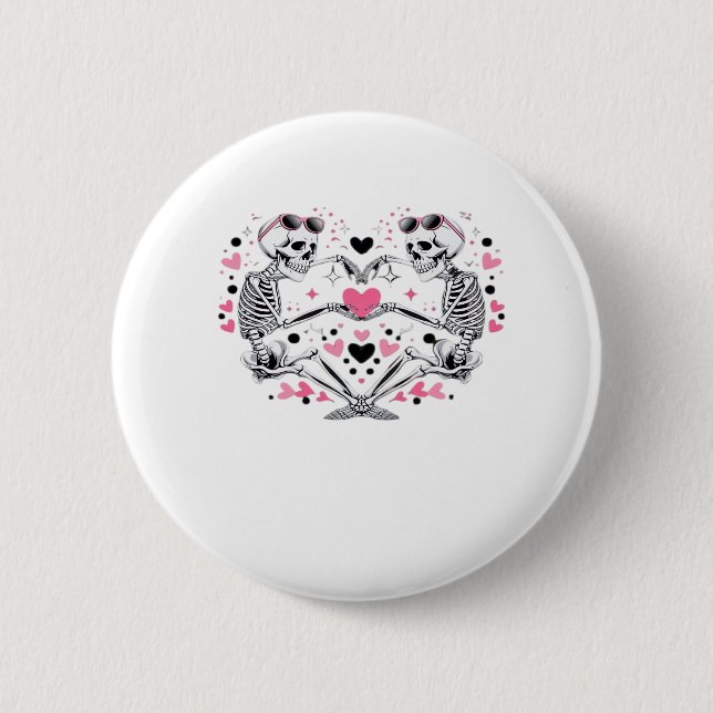 Skeleton Heart Hands Viral Trendy Vibe Button (Front)