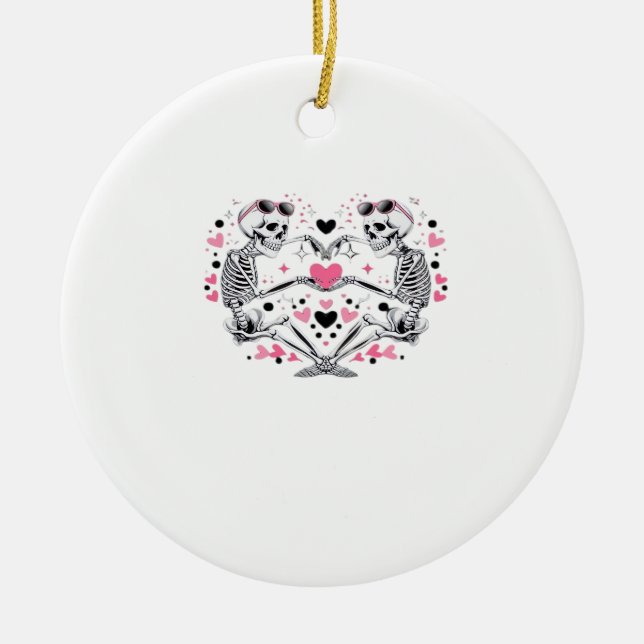 Skeleton Heart Hands Viral Trendy Vibe Ceramic Ornament (Front)