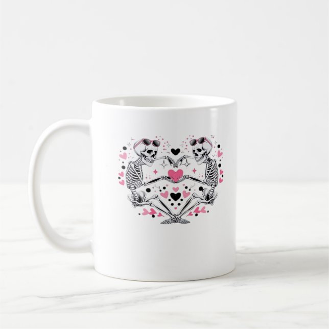 Skeleton Heart Hands Viral Trendy Vibe Coffee Mug (Left)