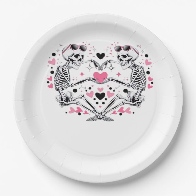 Skeleton Heart Hands Viral Trendy Vibe Paper Plates (Front)