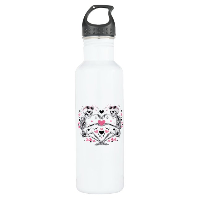 Skeleton Heart Hands Viral Trendy Vibe Stainless Steel Water Bottle (Front)
